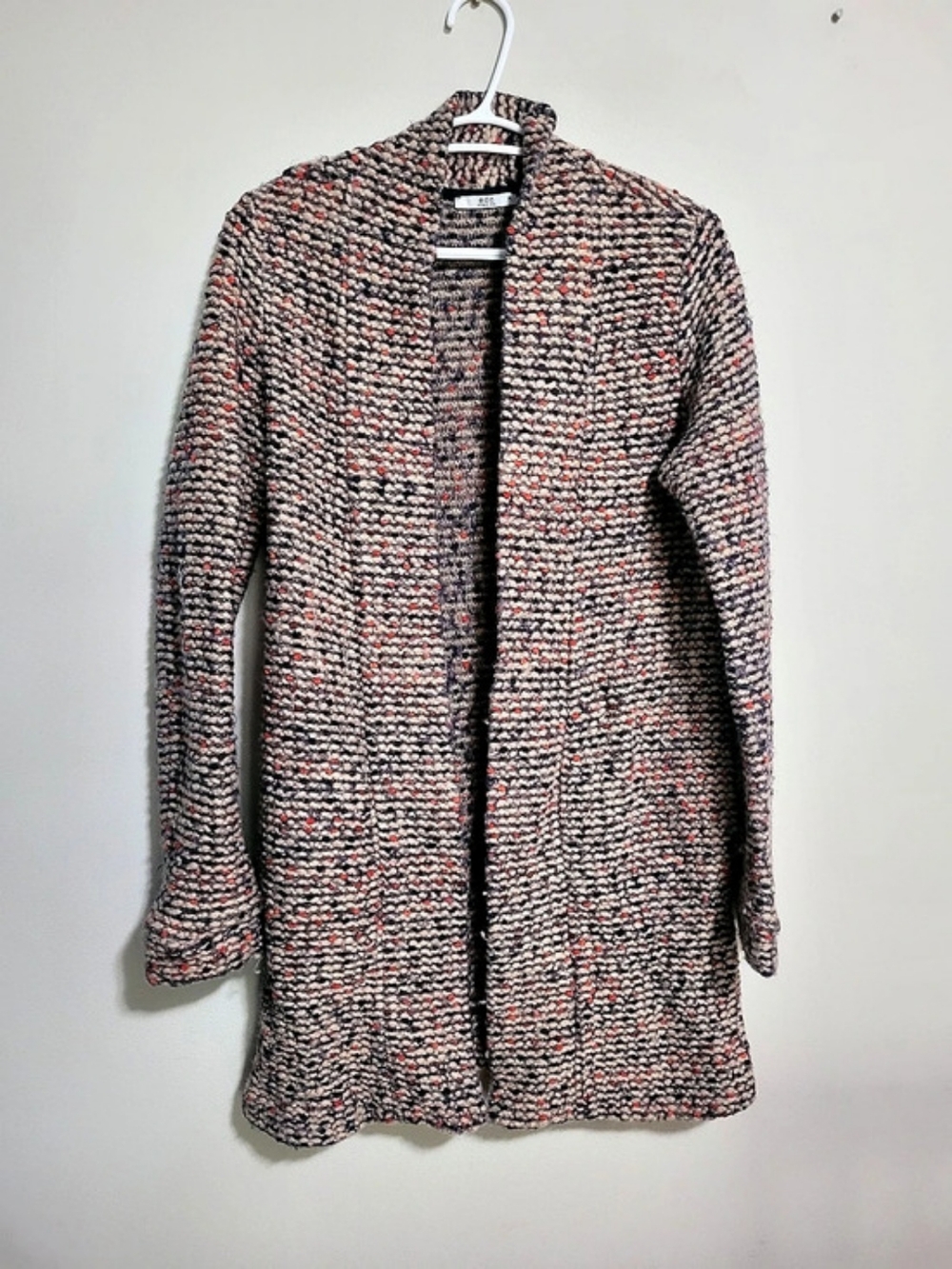 edc by Esprit Textured Knit Cardigan in Gray & Red Size Medium